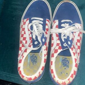 Vans Men’s  Blue and Red Checkered Sneakers